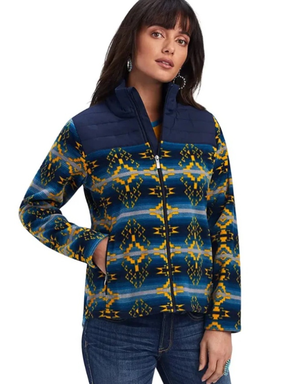 ARIAT WOMEN'S PRESCOTT FLEECE JACKET Navy Sonoran Print small